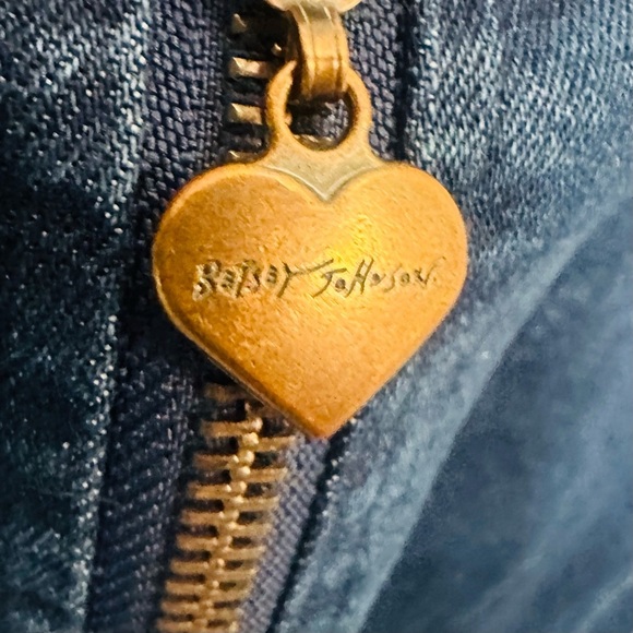 Betsey Johnson Denim Minidress Heart Zipper Y2K XL Puff Sleeve Cottagecore Retro - Picture 6 of 7